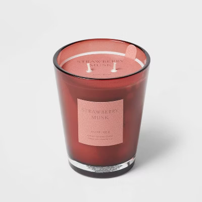 Colored Vase with Dustcover 2-Wick Strawberry Musk & Cedar Scented Glass Jar Candle Red 22.4oz - ... | Target