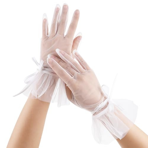 Women Lace Gloves Tea Party Gloves Sheer Costumes Gloves for Wedding Dinner Party White Sheer Gloves Wedding Gloves for Bride Tulle Bridal gloves | Amazon (US)