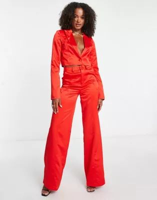 Extro & Vert Tall cropped blazer and trousers in red satin co-ord | ASOS (Global)