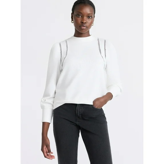 Free Assembly Women's French Terry Sweatshirt with Lace Inset and Long Puff Sleeves, Sizes XS-XXL | Walmart (US)