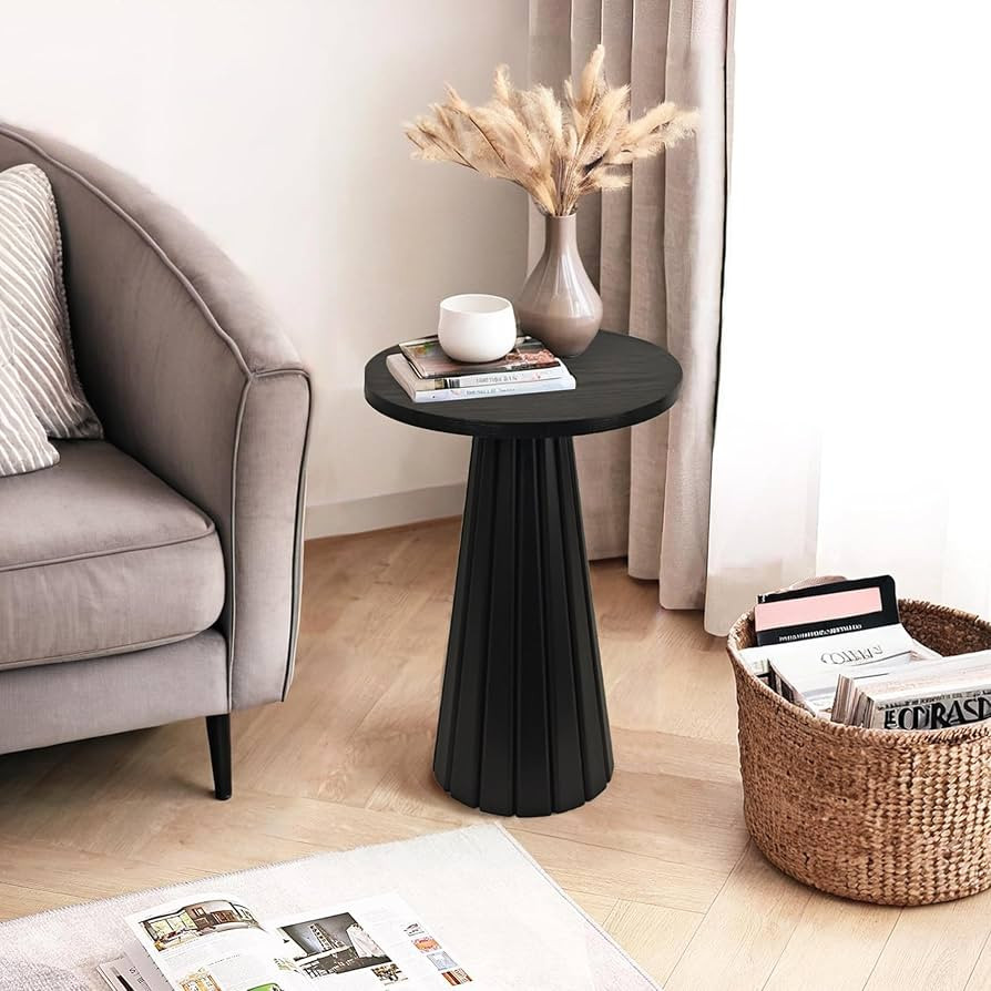 Fluted Round Wooden Drink Side Table, Small Pedestal End Table, Plant Stand for Small Space, Livi... | Amazon (US)