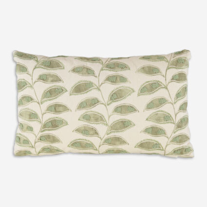 Beige & Green Embroidered Floral Cushion 70x35cm | TK Maxx