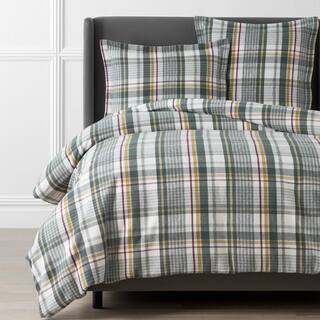 The Company Store Company Cotton Easton Velvet Flannel Gray Multi Queen Cotton Duvet Cover 51161D... | The Home Depot