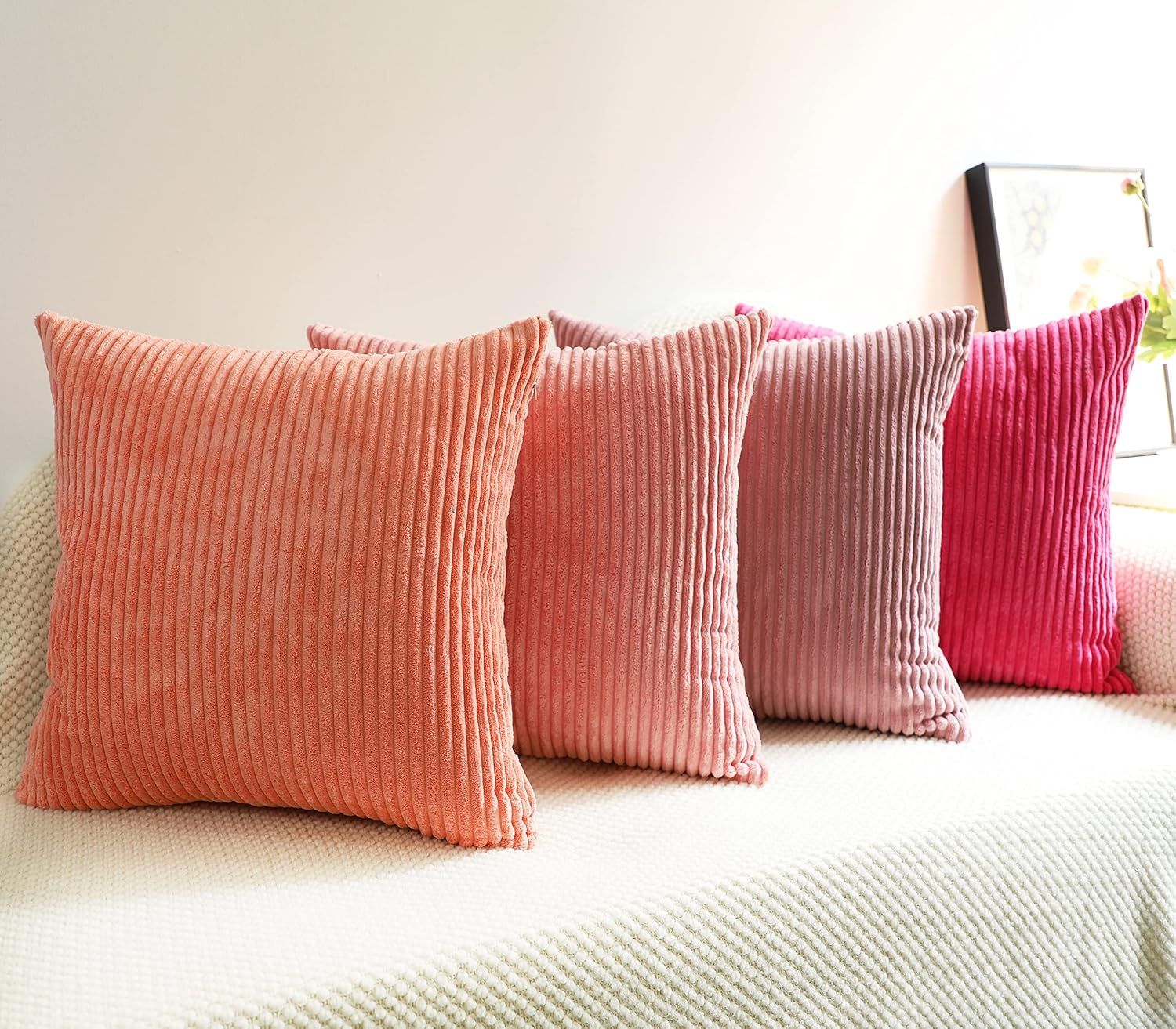 MEKAJUS Pack of 4 Pillow Covers 18x18 Pink Decorative Throw Pillow Covers Soft Corduroy Solid Pi... | Amazon (US)