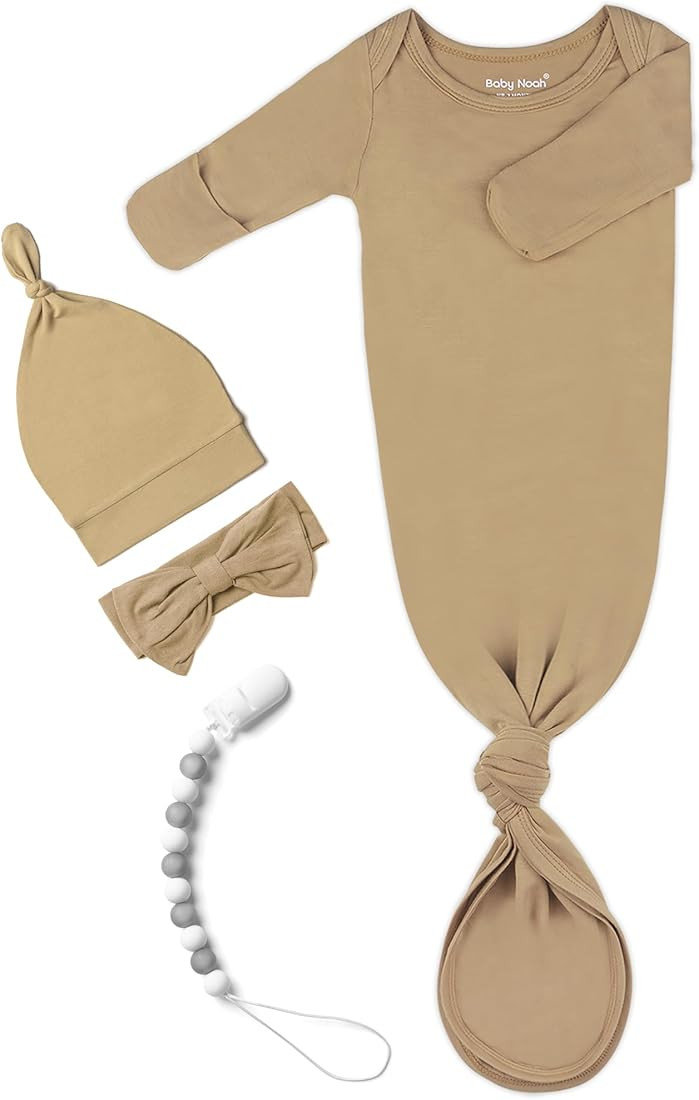 Baby Noah Knotted Gown with Hat and headband &Clip | Amazon (US)