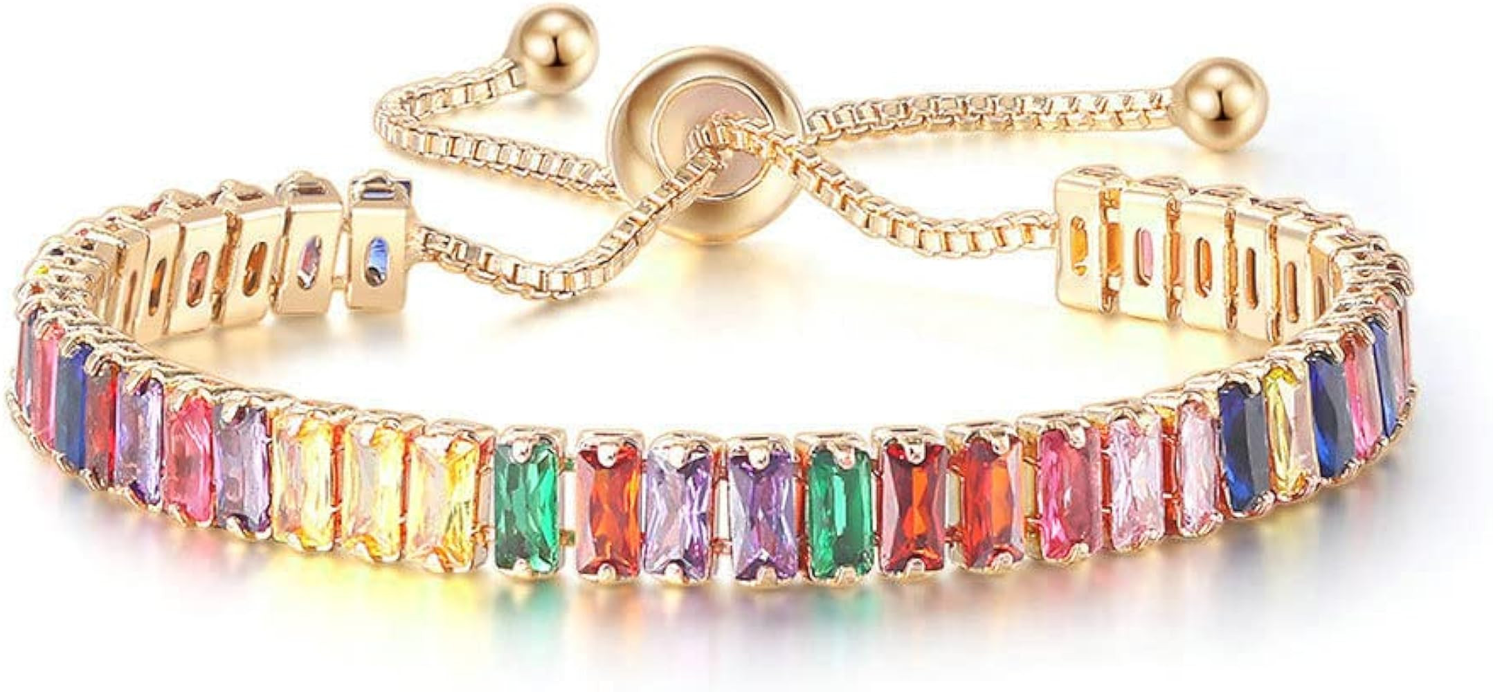 CiNily Adjustable Tennis Bracelets for Women Teen Girls Rainbow Cubic Zirconia Bracelet 14K White... | Amazon (US)