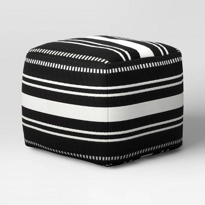 Textured Striped Roped Trim Outdoor Pouf Black/White - Project 62&#8482; | Target