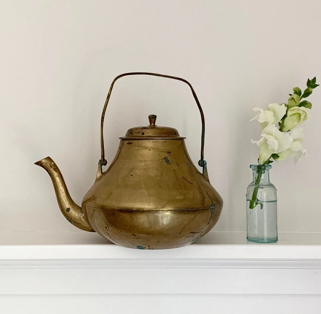 Antique Metal Brass Teapot,Simple Rustic Primitive Cottage Style,Farmhouse Decor,Gift under 50 | Etsy (US)