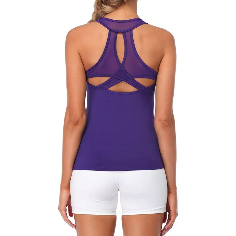 Attraco Womens Workout Tank Tops Mesh Cross Breathable Yoga Athletic Activewear | Walmart (US)