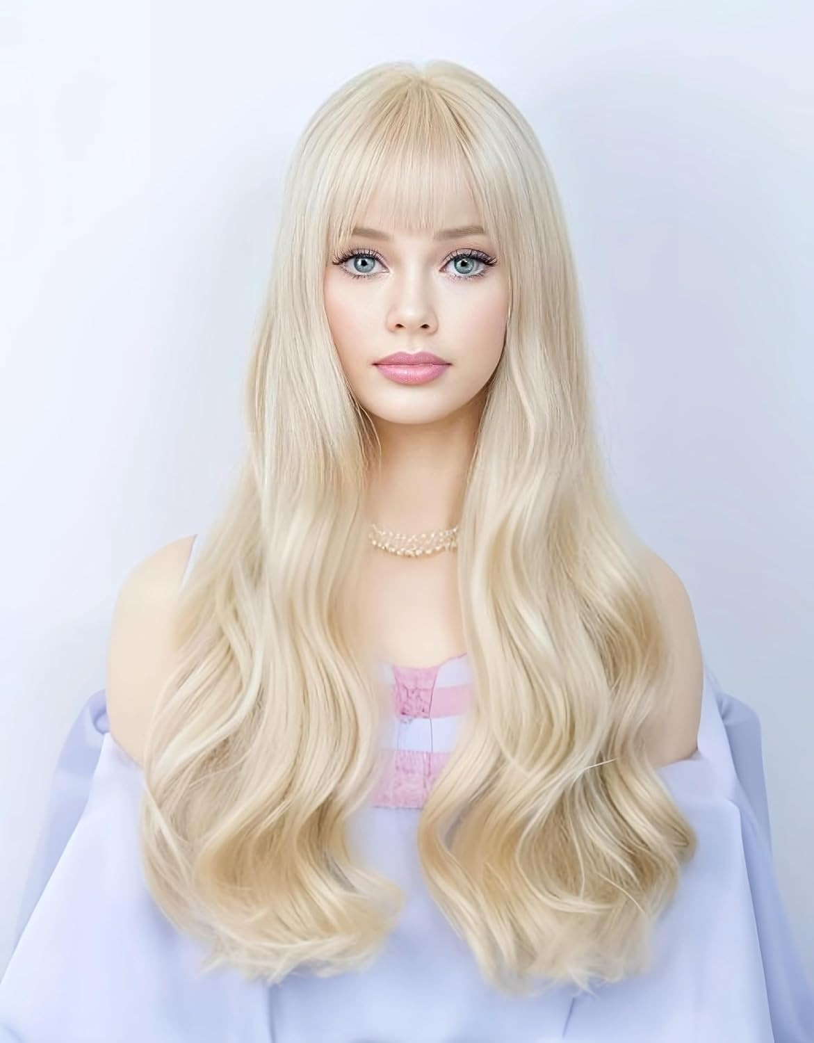 Rugelyss Long Wavy Light Blonde Wigs for Women Soft Synthetic Wig with Straight Bangs for Girls H... | Amazon (US)