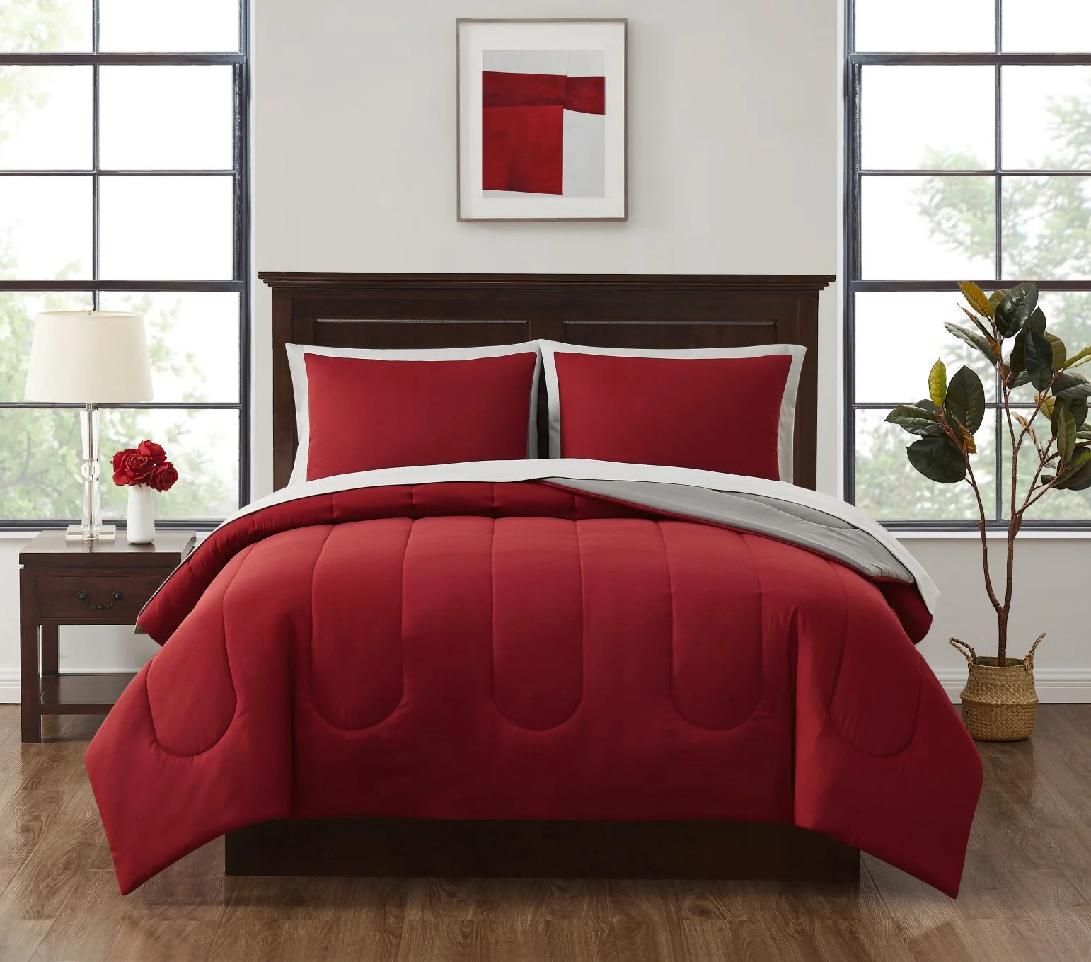 Mainstays 7 Piece Reversible Bed in a Bag Comforter Set with Sheets, Red, Queen | Walmart (US)