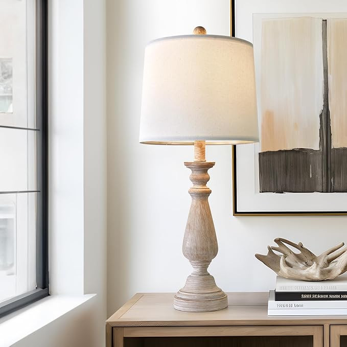 PORTRES 24.5" Mid Century Single Table Lamp for Living Room Farmhouse Linen Bedside Lamps for Bed... | Amazon (US)