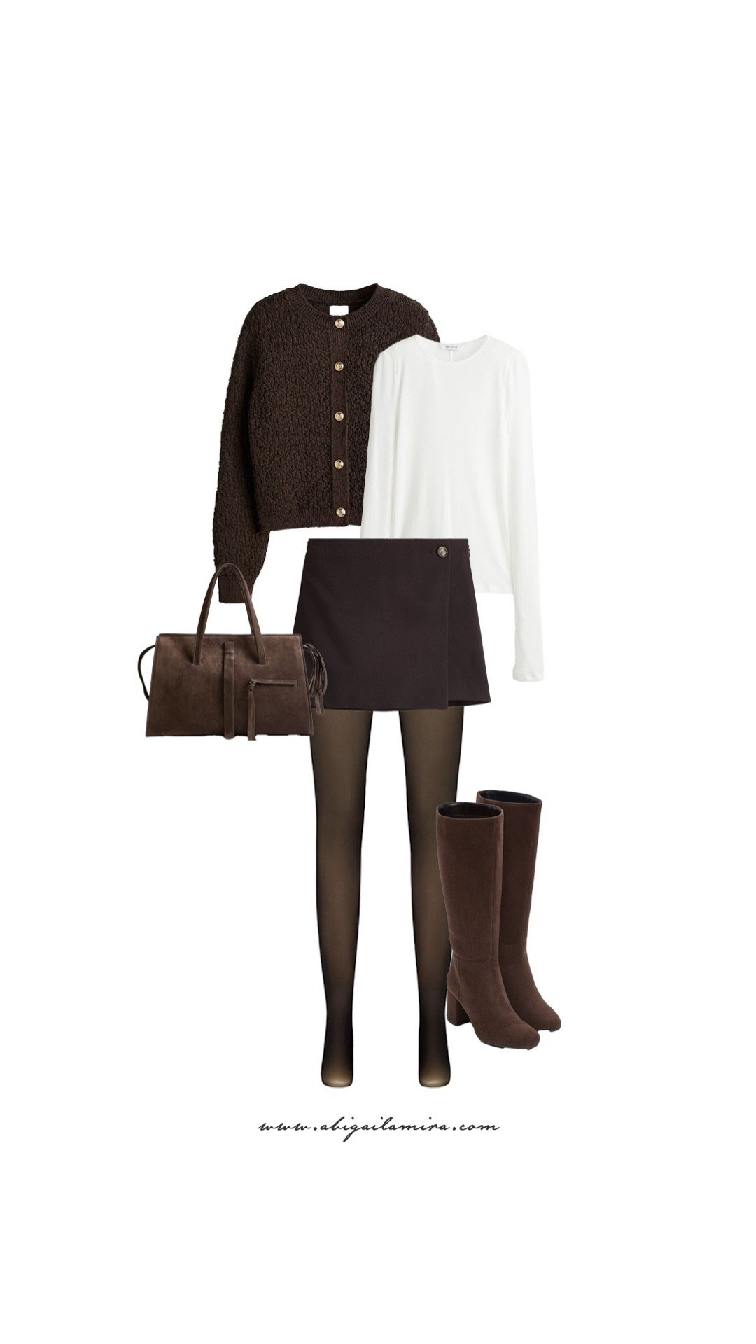 What  I'm Wearing Wednesday 11/12/2025

This Thanksgiving look brings a chic, slightly dressier twist to holiday style. The mini skirt and sheer tights give the outfit a fun, modern edge, while the textured cardigan and knee-high boots add warmth and sophistication in rich chocolate tones. Paired with a simple long-sleeve top and a structured suede bag, it’s the perfect blend of polished and playful. See the full post at www.abigailamira.com

#LTKootd #LTKdayinmylife #LTKOver40