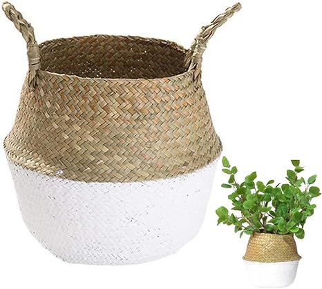 Handmade Woven Rattan Seagrass Tote Belly Basket, Plant Pots Cover Indoor Decorative, Also for St... | Amazon (US)