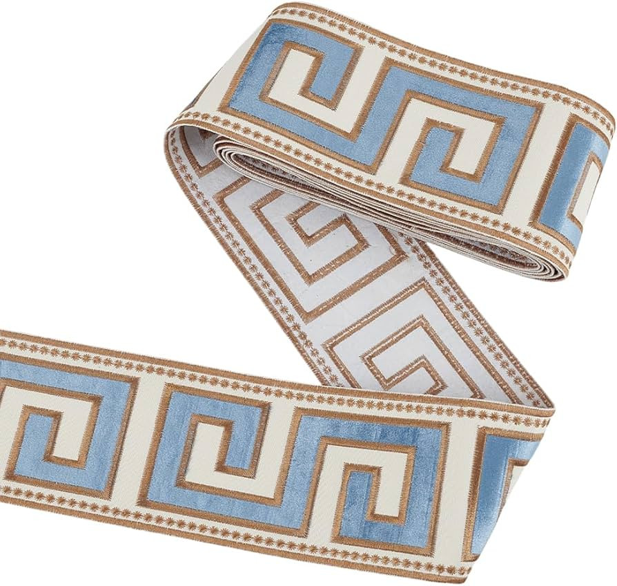 FINGERINSPIRE 3.28 Yards Embroidered Drapery Trim 3-3/4 inch Wide Polyester Jacquard Grid Ribbon ... | Amazon (US)