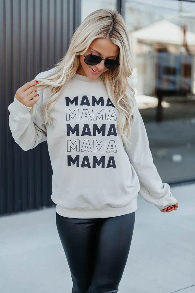 Mama Multi Graphic Sand Sweatshirt | The Pink Lily Boutique