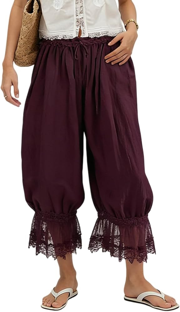 Women Bloomer Pants Lace Hem Ruffle Pantaloons Pants | Amazon (US)