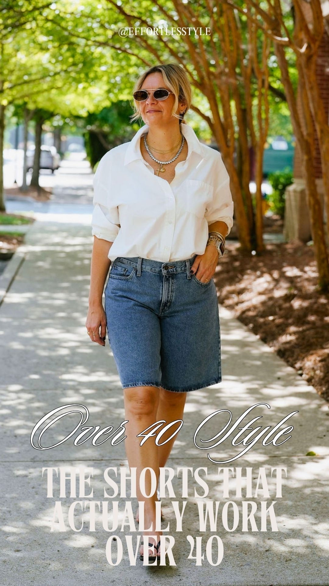 OOTD ✨ Oversized white button down + denim bermuda shorts + black thong kitten heel sandals. All from my own closet — linked the closest versions I could find. Everything shoppable below! 👇

#LTKdayinmylife #LTKootd #LTKOver40