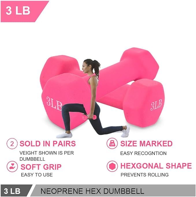 Weights Neoprene Dumbbells 1 Pairs by Fitness 3-10 Lbs Weight Options Non-Slip, Hexagon Shape, Co... | Amazon (US)