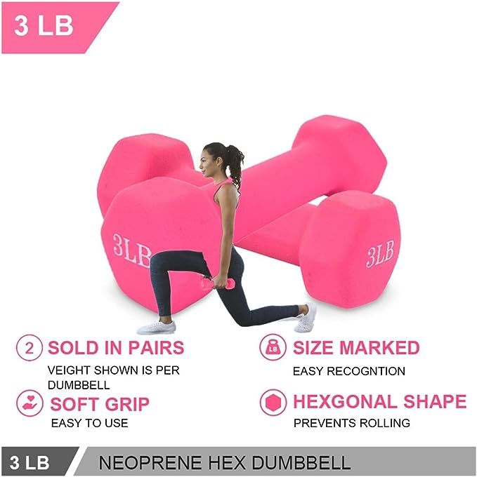 Weights Neoprene Dumbbells 1 Pairs by Fitness 3-10 Lbs Weight Options Non-Slip, Hexagon Shape, Co... | Amazon (US)