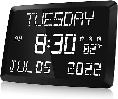Raynic Digital Clock, 11.5" Large LED Word Display Dimmable Digital Wall Clock,Adjustable Brightn... | Amazon (US)