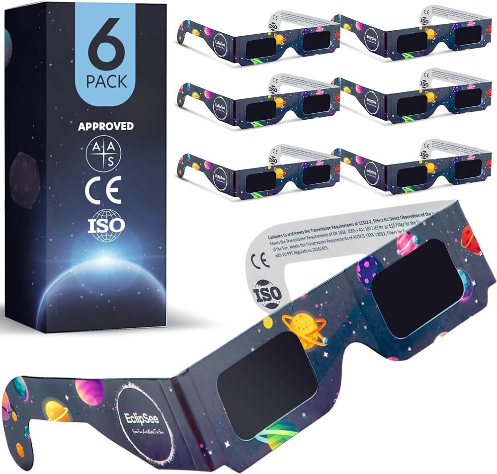 Solar Eclipse Glasses (6 pack)  CE and ISO Certified Safe Shades for Direct Sun Viewing 2024 Appr... | Amazon (US)