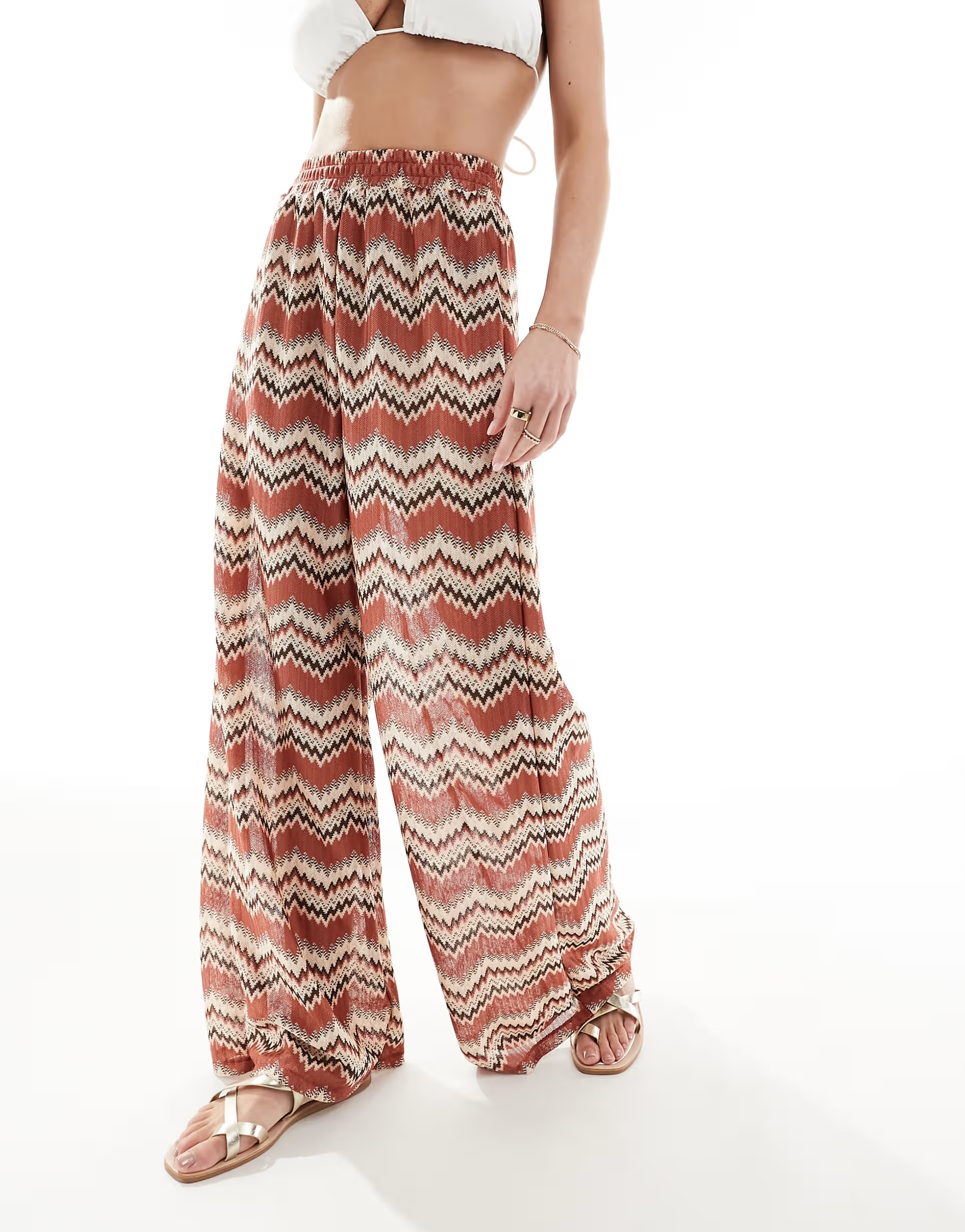 South Beach embroidered loose beach trouser co-ord in rust | ASOS (Global)