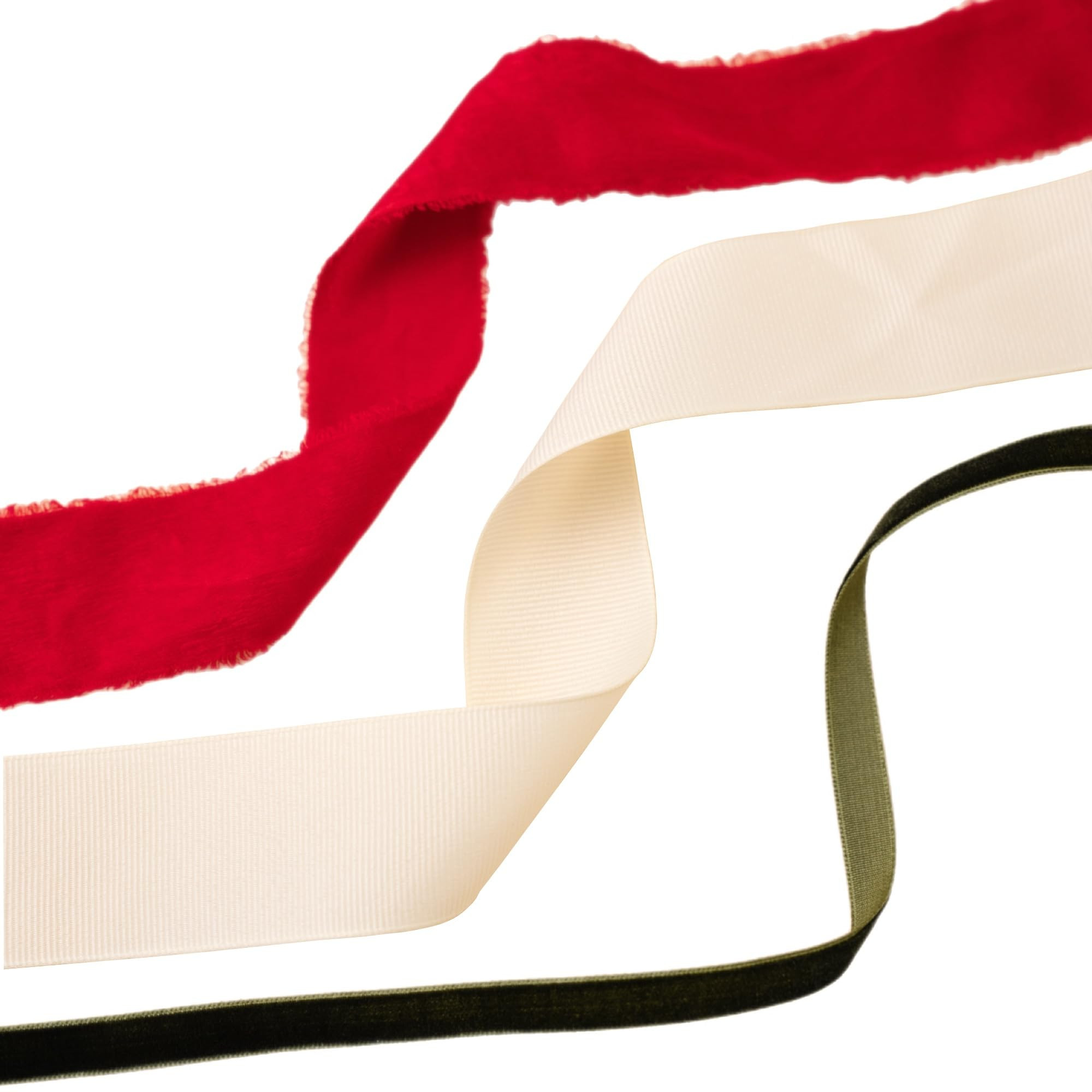 Christmas Gift Wrapping Ribbon Set, 3 Rolls, 60 Yards Total, Red Frayed Velvet, Cream Grosgrain &... | Amazon (US)