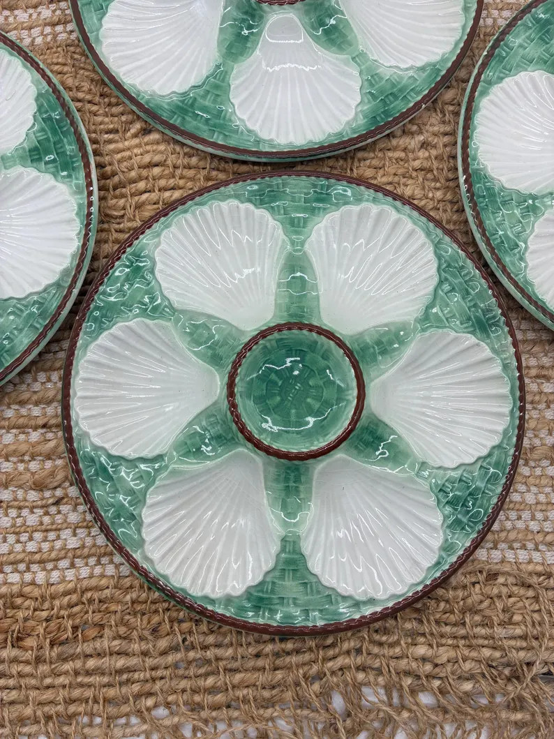 Green majolica oyster plate in the Longchamp style, 24 cm, sold individually | Etsy (US)