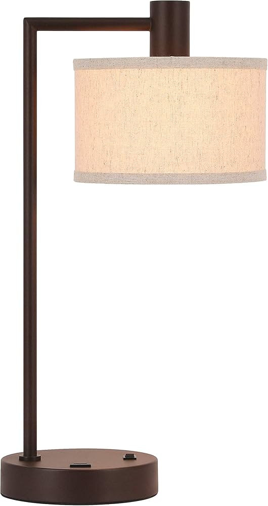 XiNBEi Lighting Table Lamp USB Desk Lamp with Fabric Shade, Modern Bedside Iron Lamp Dark Bronze ... | Amazon (US)
