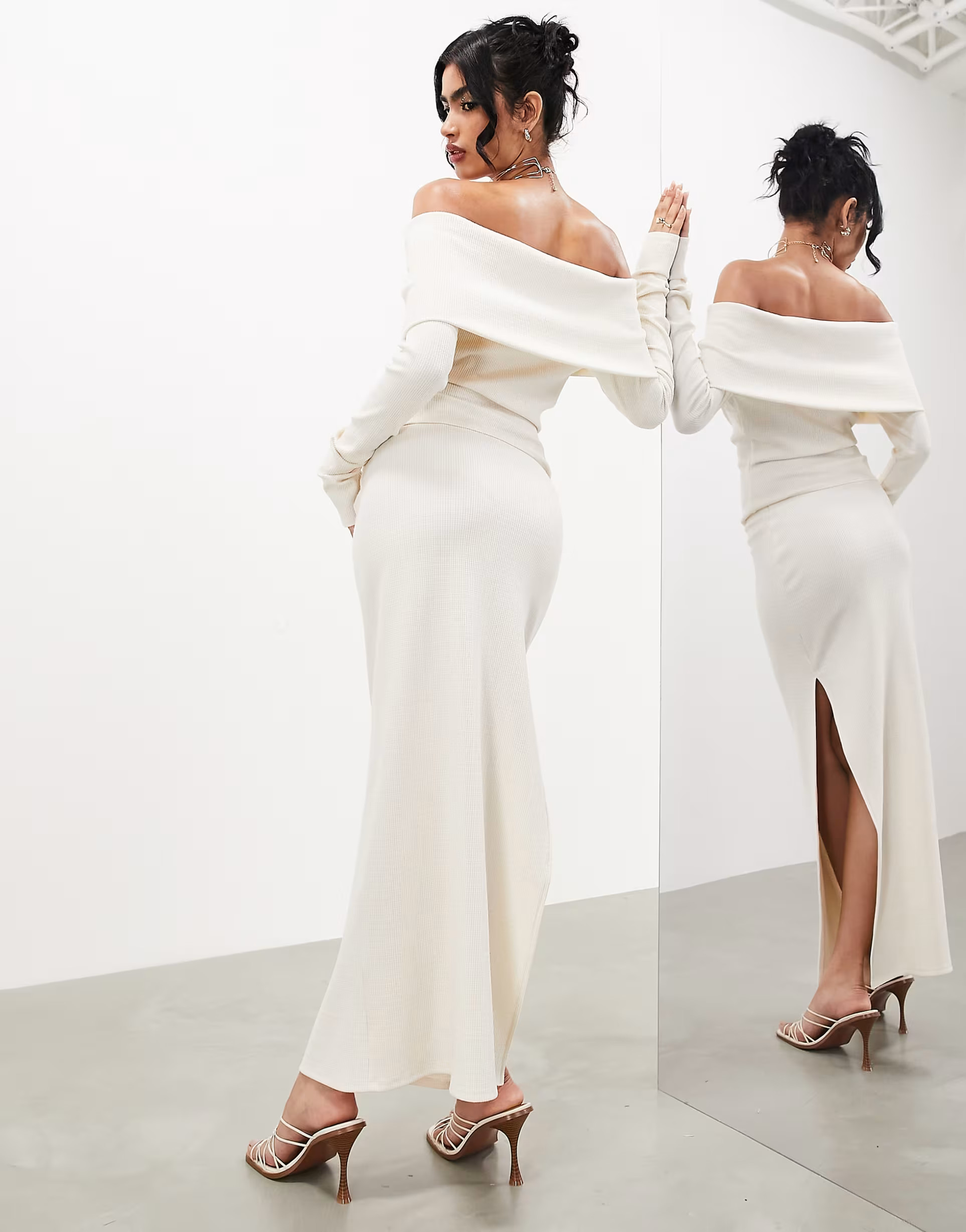 ASOS EDITION premium jersey maxi skirt with split in cream | ASOS (Global)