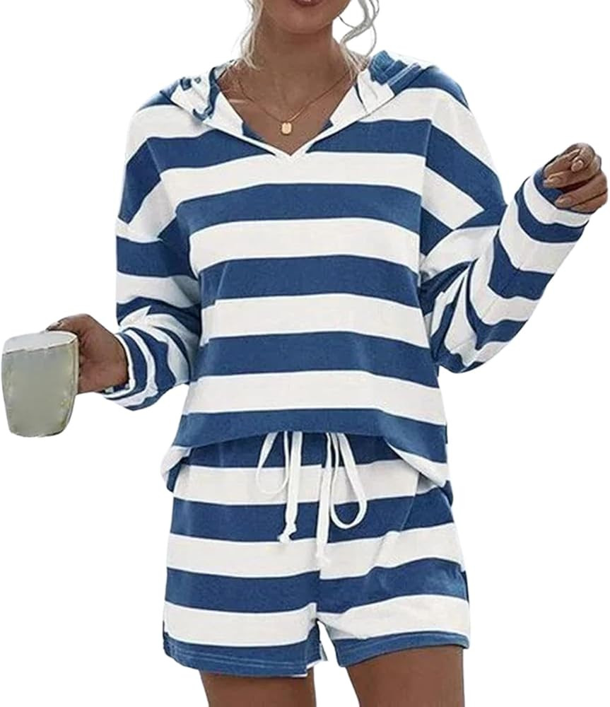 LOZ Lounge Sets for Women 2 Piece Travel Sweatsuits Casual Hoodie Long Sleeve Top with shorts 202... | Amazon (US)