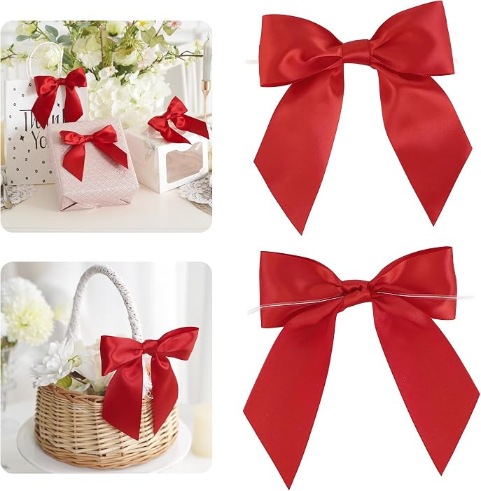 AIMUDI Red Satin Bows 5.5" Bow for Gift Wrapping Satin Twist Tie Bows Premade Ribbon Bow for Trea... | Amazon (US)