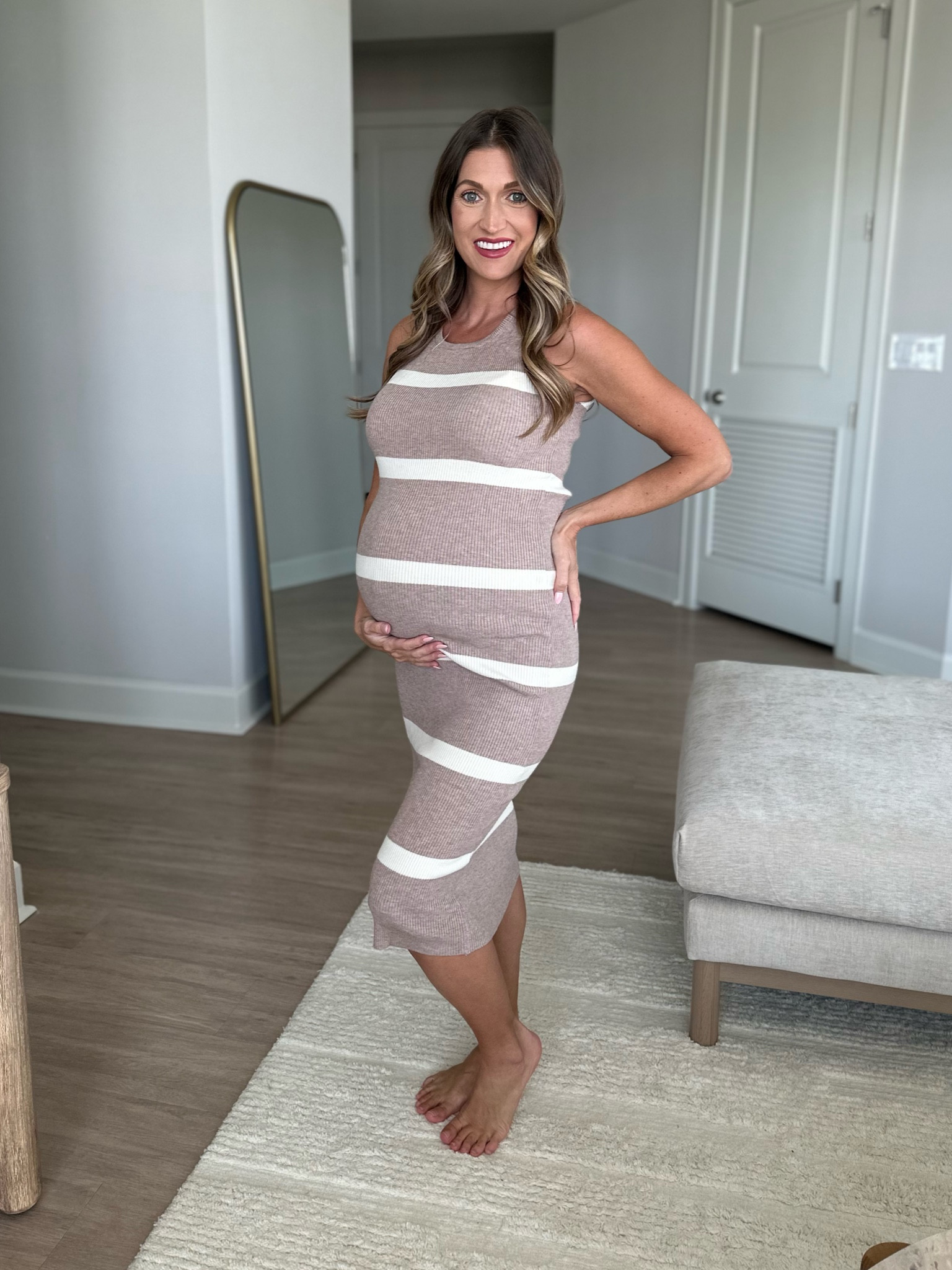 Stretch knit striped midi dress. Bump friendly :)

#LTKstyletip #LTKunder100 #LTKbump