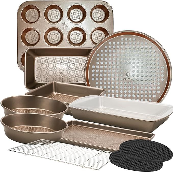 KITCHENATICS Nonstick Bakeware Set, Heavy Duty Professional Kitchen Baking Pan Set Cookie Sheet S... | Amazon (US)
