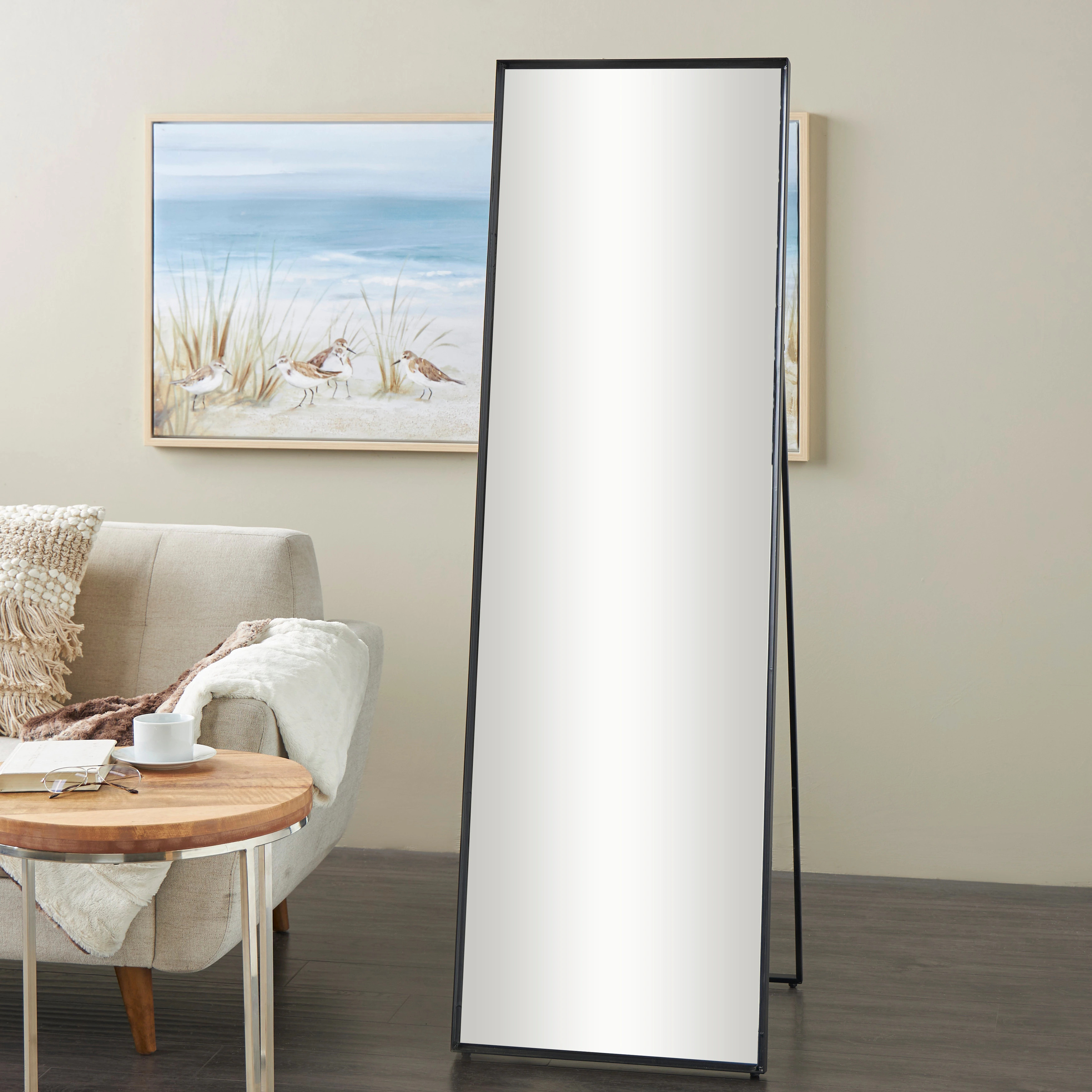 Black Metal Foldable Room Floor Mirror with Thin Minimalistic Frame | Bed Bath & Beyond