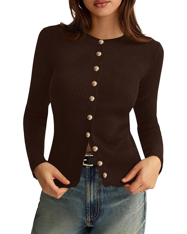 PRETTYGARDEN Womens 2025 Fall Cardigan Sweaters Lightweight Long Sleeve Button up Ribbed Knit Top... | Amazon (US)