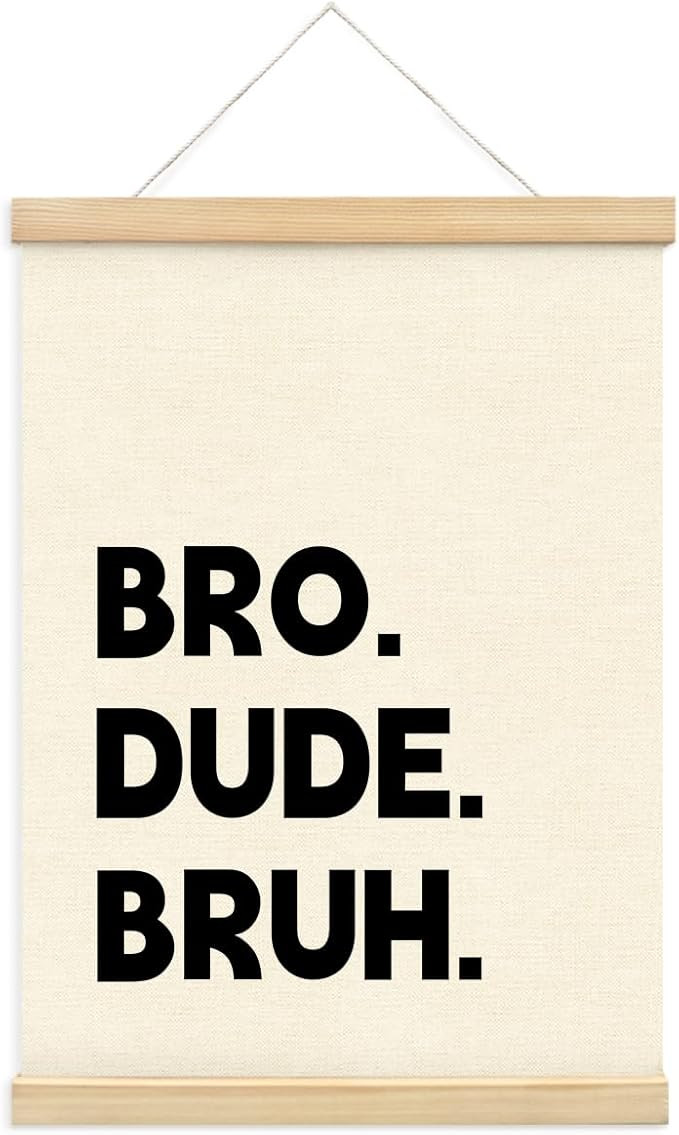 PLKMN Boys Room Decor: Bro Dude Bruh Wall Art with Wooden Poster Hanger, Dorm & Gamer Room Decor,... | Amazon (US)