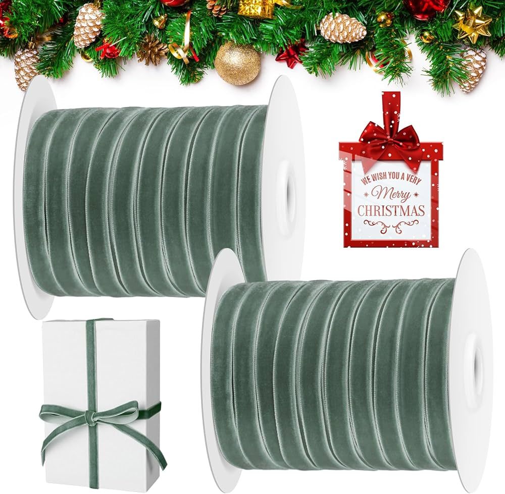 Amazon.com: Cindeer 100 Yards Vintage Christmas Ribbon Velvet Christmas Ornaments Satin Velvet Tr... | Amazon (US)