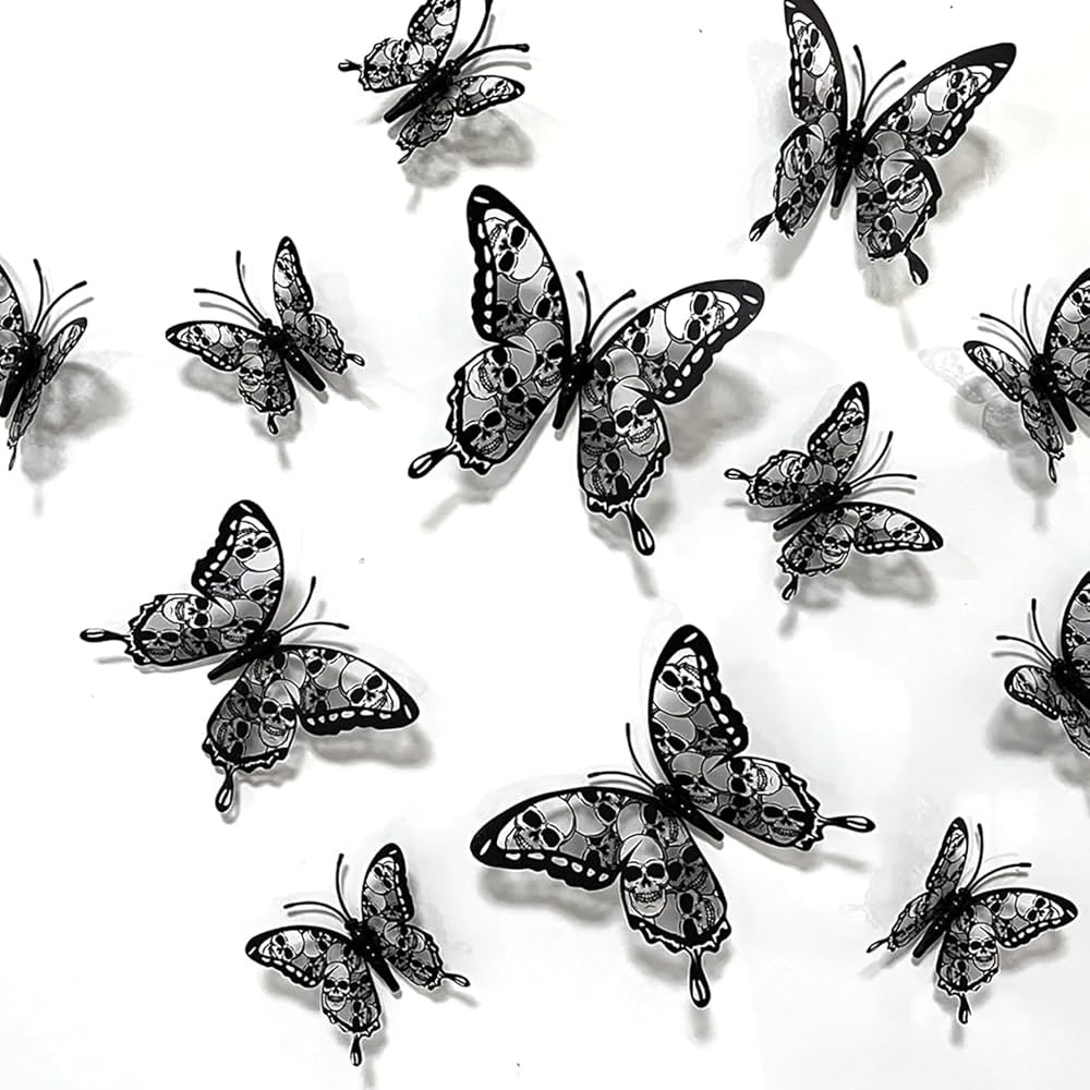 Halloween Wall Sticker Butterfly Wall Decals Skull Design Halloween Decor Indoor Supply Halloween... | Amazon (US)