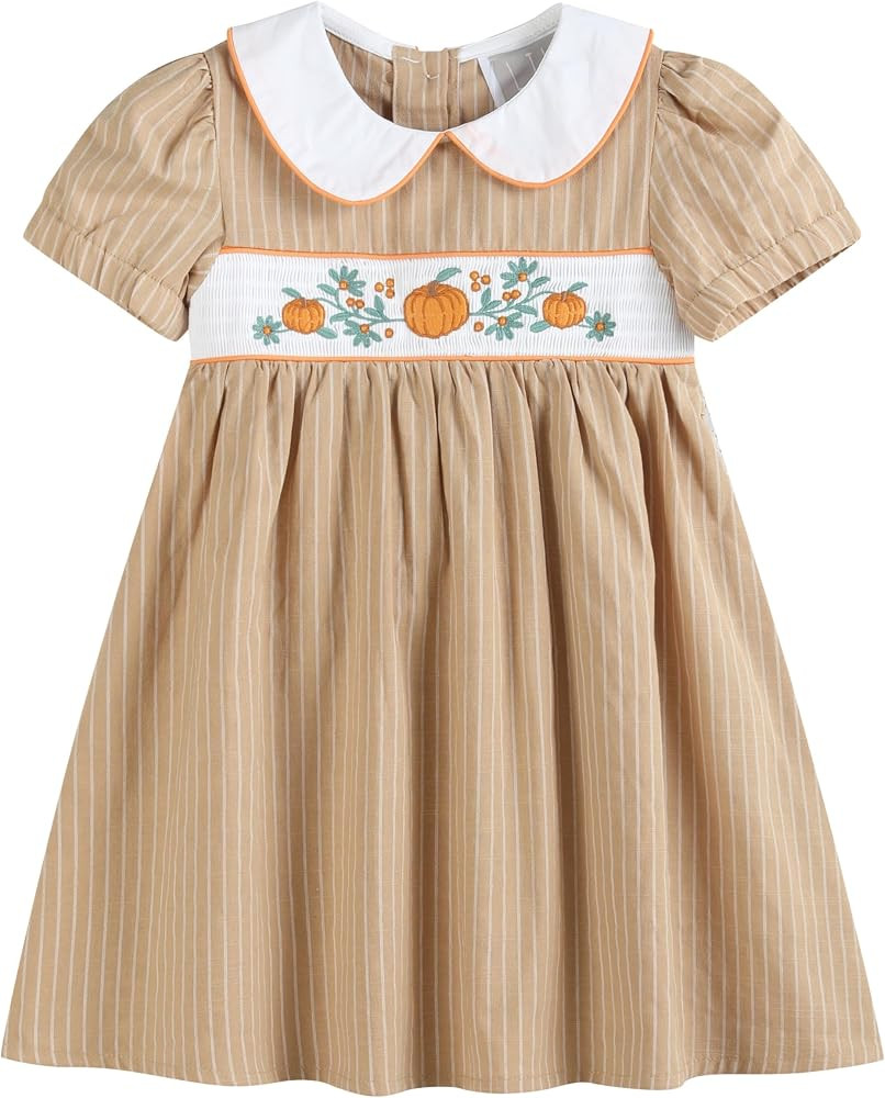 Lil cactus Baby and Girls Pumpkin Vine Smocked Dress | Amazon (US)