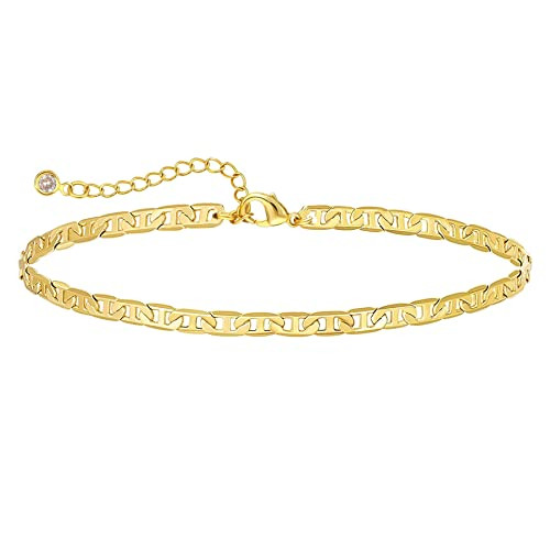 DEARMAY 14K Gold Plated Ankle Bracelets Set for Women Waterproof, Anklets for Women Cuban Link La... | Amazon (US)