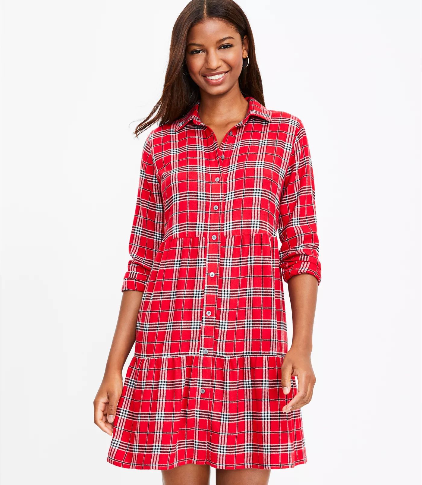 Plaid Tiered Pocket Shirtdress | LOFT