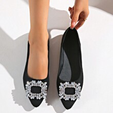 Women's Rhinestone Square Buckle Pointed Toe Flat Shoes - Lightweight & Comfortable, Suitable For All Seasons, Versatile, Elegant & Charming, Generous | SHEIN