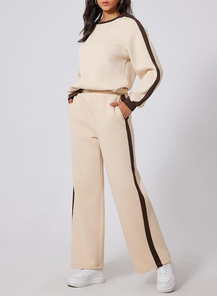 Herseas Women 2 Piece Outfits Color Block Sweatsuit Casual Fleece Lounge Matching Sets | Amazon (US)