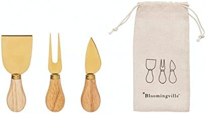 Bloomingville Stainless Steel Utensils with Oak Wood Handles, Gold Finish, Set of 3 Cheese Knives... | Amazon (US)