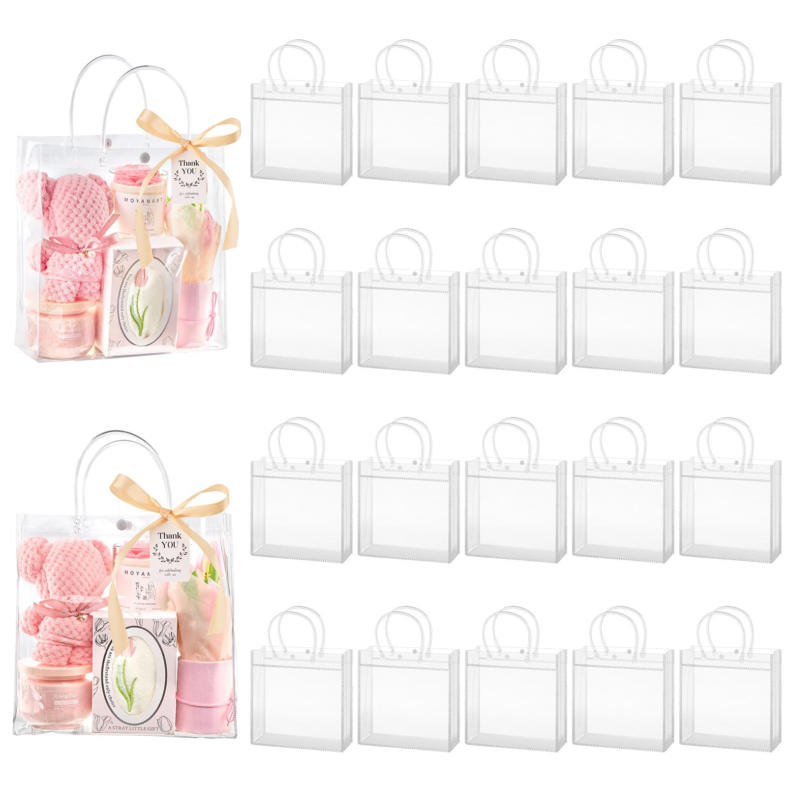mauproy 20 Pack Clear Plastic Gift Bags with Handles, Party Favor Bags with Ribbons and Tags, Reu... | Amazon (US)