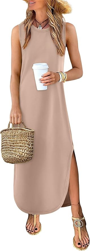 ANRABESS Women Summer Casual Maxi Sundress Sleeveless Loose Split 2026 Trendy Tank Shirt Long Dre... | Amazon (US)