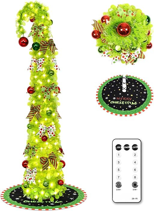 NatuBeau 6FT Lime Green Pop Up Christmas Tree with 150 LED Lights & Skirt, Collpsible Bendable Wh... | Amazon (US)