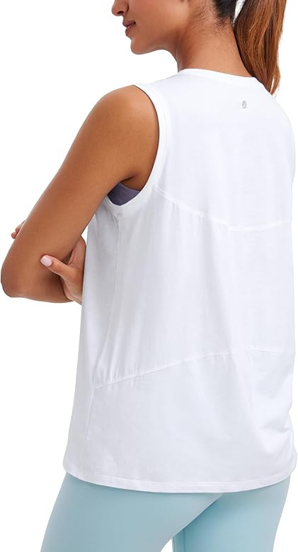 CRZ YOGA Pima Cotton High Neck Tank Basic Workout Sleeveless Tops for Women Soft Casual Athletic Yoga Shirts | Amazon (US)
